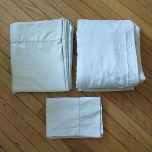 Sferra Queen Flat Fitted Sheet 1x Pillow Case Set Egyptian Cotton Green Italy